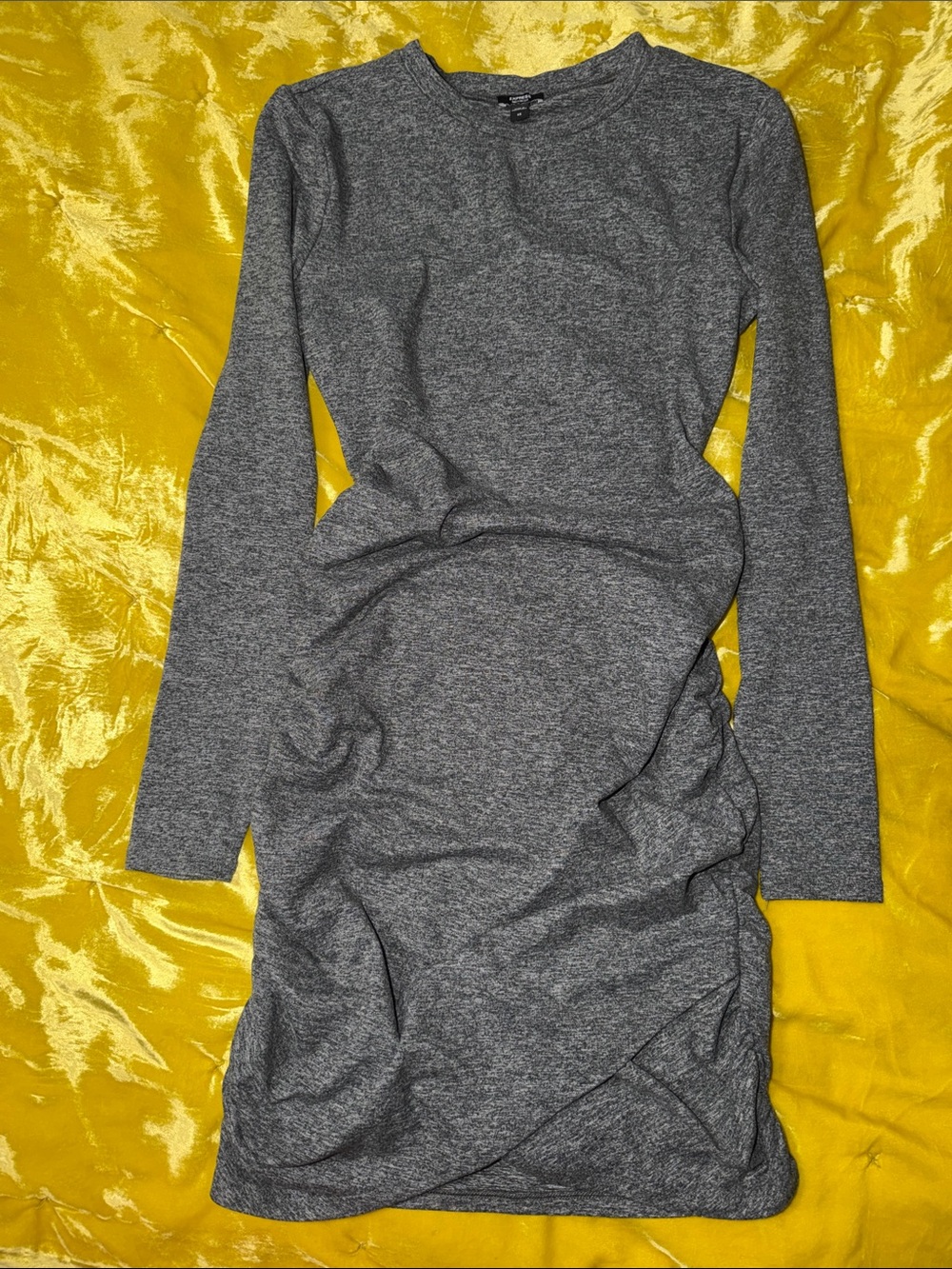 Express Gray Long-Sleeve Ruched Bodycon Dress